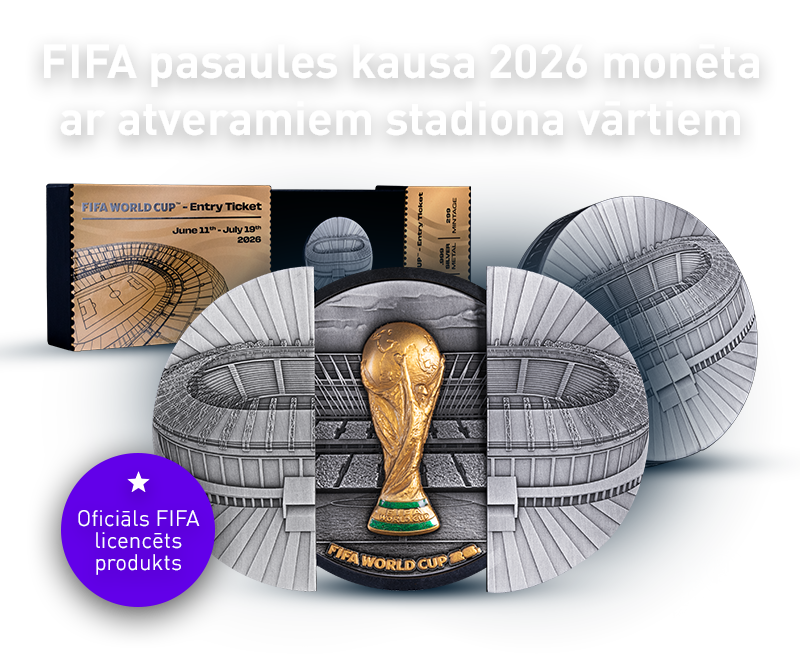 Sudraba monēta, kas veltīta 2026. gada FIFA Pasaules kausam