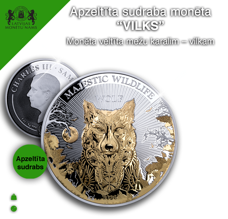 Apzeltīta sudraba monēta “Vilks”
