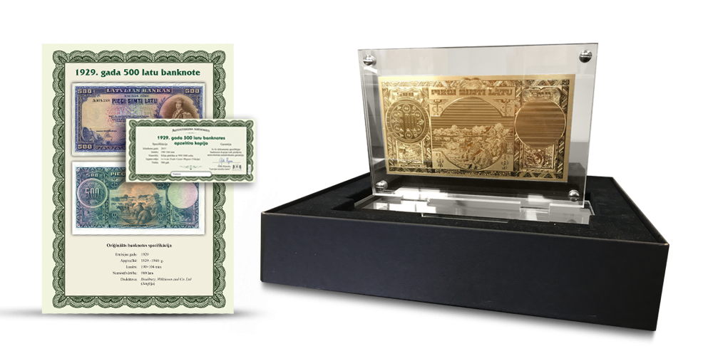 1929. gada 500 latu banknotes apzeltīta kopija 1929. gada 500 latu banknotes apzeltīta kopija