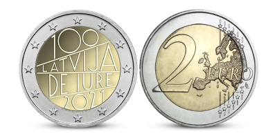Monētu kolekcija „Jubilejas 2 eiro monētas”: „100 gadi kopš Latvijas atzīšanas de iure”