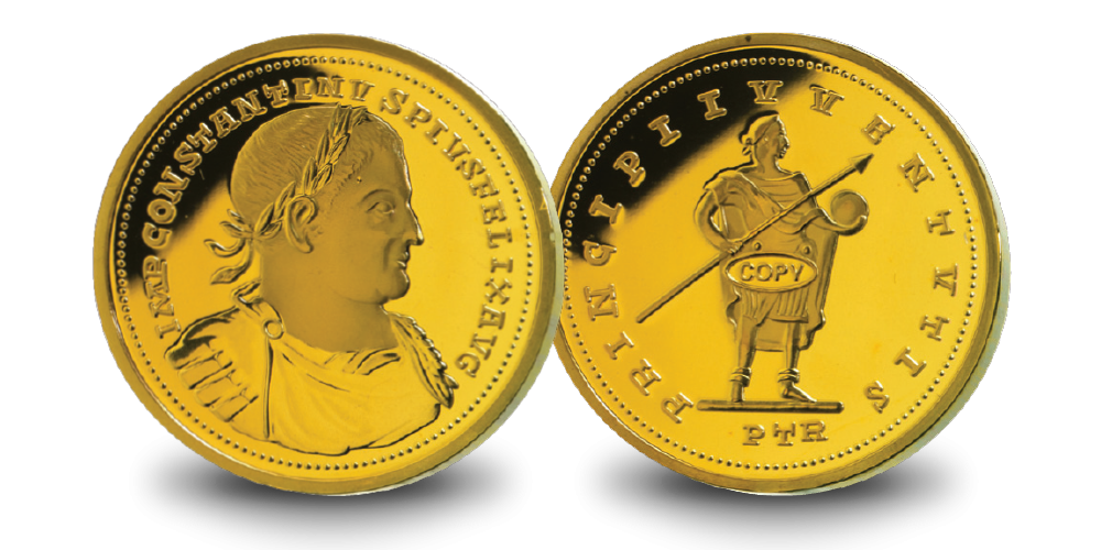 310. gadā izdotā Konstantīna zelta solidus kopija