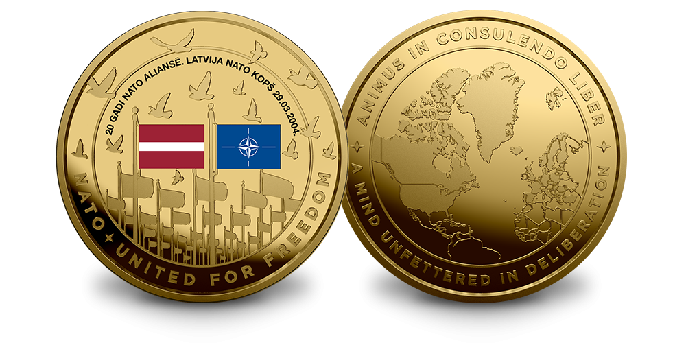 Apzeltīta piemiņas medaļa „LATVIJA - 20 GADI NATO“