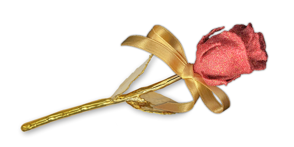 Īsta roze ar tīra zelta un rubīna putekļu pārklājumu Īsta roze ar tīra zelta un rubīna putekļu pārklājumu