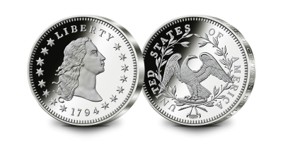 Sudraba ASV dolāra “Flowing Hair Liberty” kopija