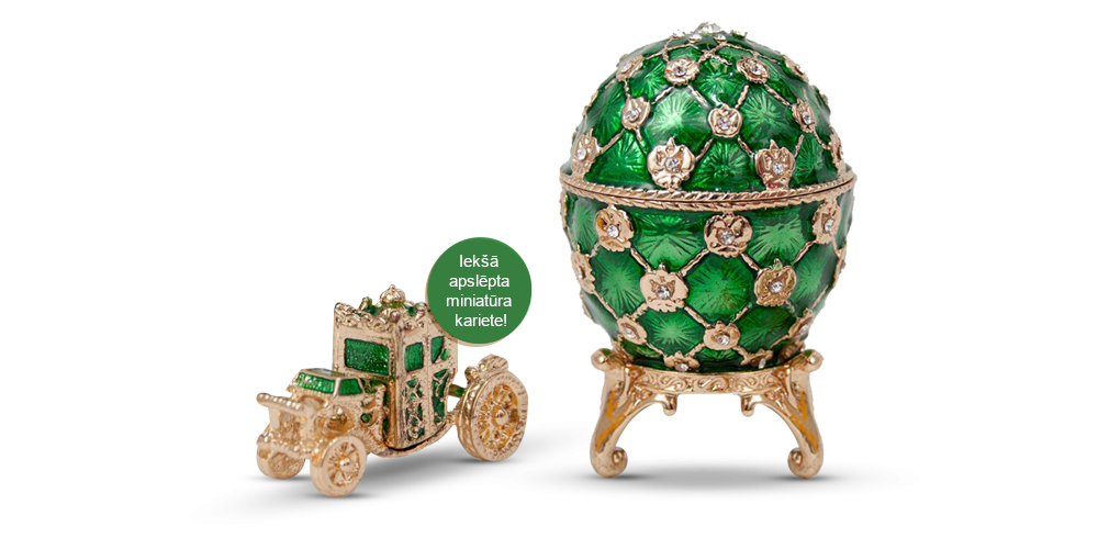 Apzeltīta dārglietu lādīte, Faberžē olas “Karaliskā Kronēšana” iedvesmota (zaļš) Apzeltīta dārglietu lādīte, Faberžē olas “Karaliskā Kronēšana” iedvesmota (zaļš)