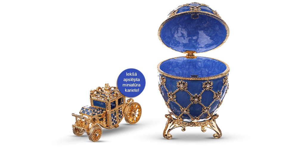 Apzeltīta dārglietu lādīte, Faberžē olas “Karaliskā Kronēšana” iedvesmota (zils) Apzeltīta dārglietu lādīte, Faberžē olas “Karaliskā Kronēšana” iedvesmota (zils)