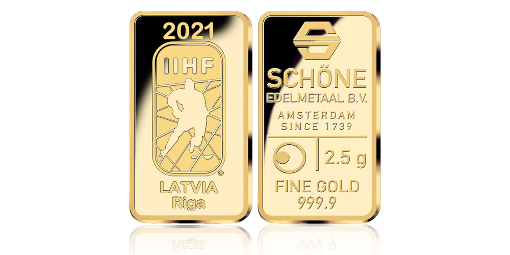 IIHF Pasaules Čempionātam Hokejā 2021 veltīts zelta stienis (2,5g) IIHF Pasaules Čempionātam Hokejā 2021 veltīts zelta stienis (2,5g)