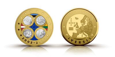 Kolekcija „EIRO 20 GADI“, pirmā medaļa - „Latvijas, Igaunijas un Lietuvas pirmās eiro monētas“