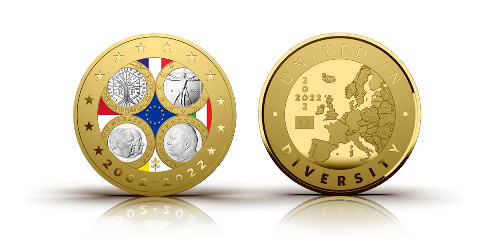 Medaļa – „Itālijas, Vatikāna, Monako un Francijas pirmās eiro monētas“