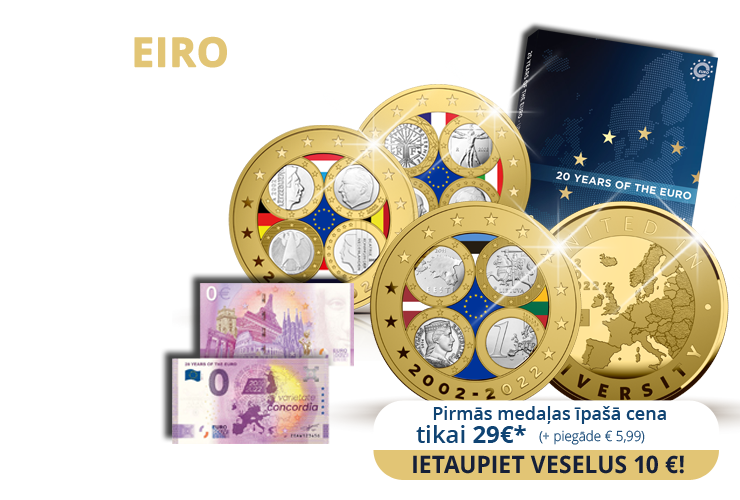 Kolekcija „EIRO 20 GADI“, pirmā medaļa - „Latvijas, Igaunijas un Lietuvas pirmās eiro monētas“