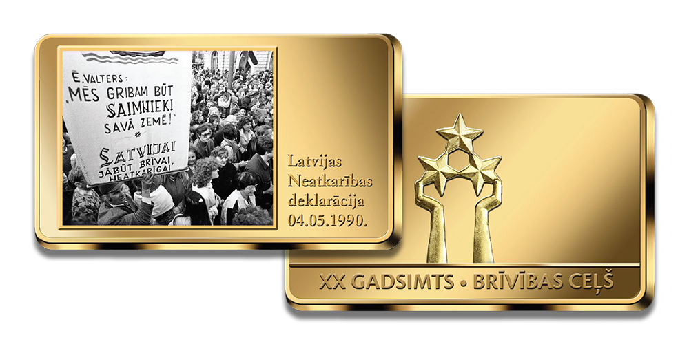 Apzeltīts stienis „Latvijas Neatkarības deklarācija 04.05.1990”