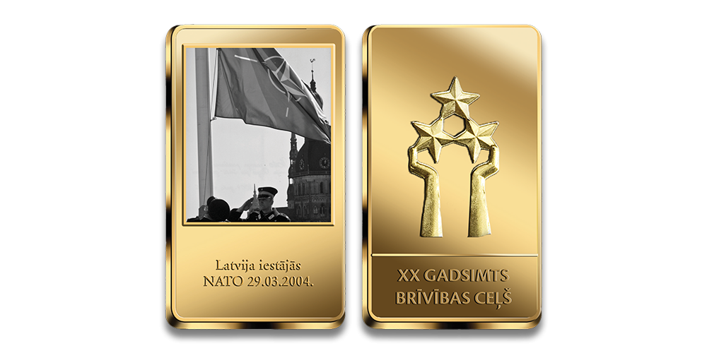 Apzeltīts numismātikas izstrādājums “Latvijas iestājās NATO 29.03.2004”