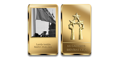 Apzeltīts numismātikas izstrādājums “Latvijas iestājās NATO 29.03.2004”