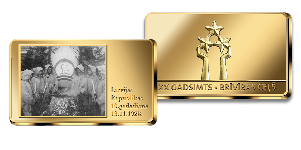 Apzeltīts numismātikas izstrādājums “Latvijas Republikas 10. gadadiena”