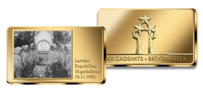 Apzeltīts numismātikas izstrādājums “Latvijas Republikas 10. gadadiena”