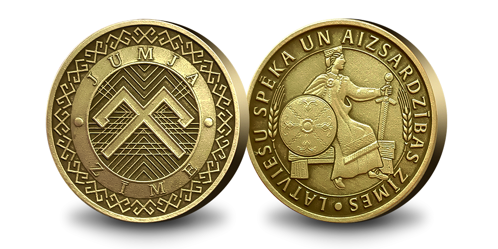 Medaļa ar senlatviešu labklājības un pārticības simbolu – “Jumja zīme”