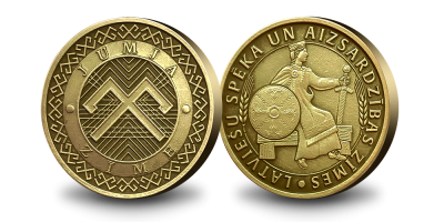 Medaļa ar senlatviešu labklājības un pārticības simbolu – “Jumja zīme”