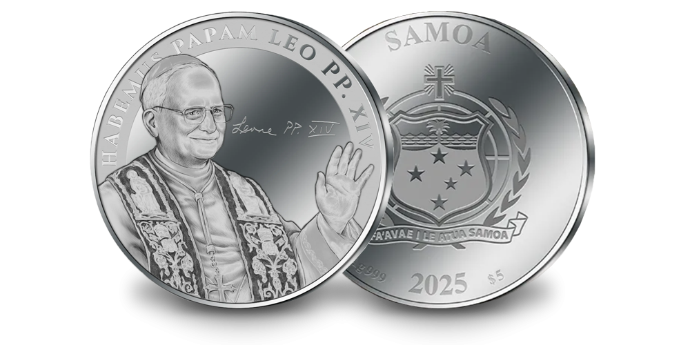 Sudraba monēta, kas veltīta jaunajam pāvestam Leonam XIV