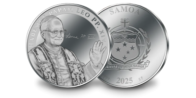 Sudraba monēta, kas veltīta jaunajam pāvestam Leonam XIV