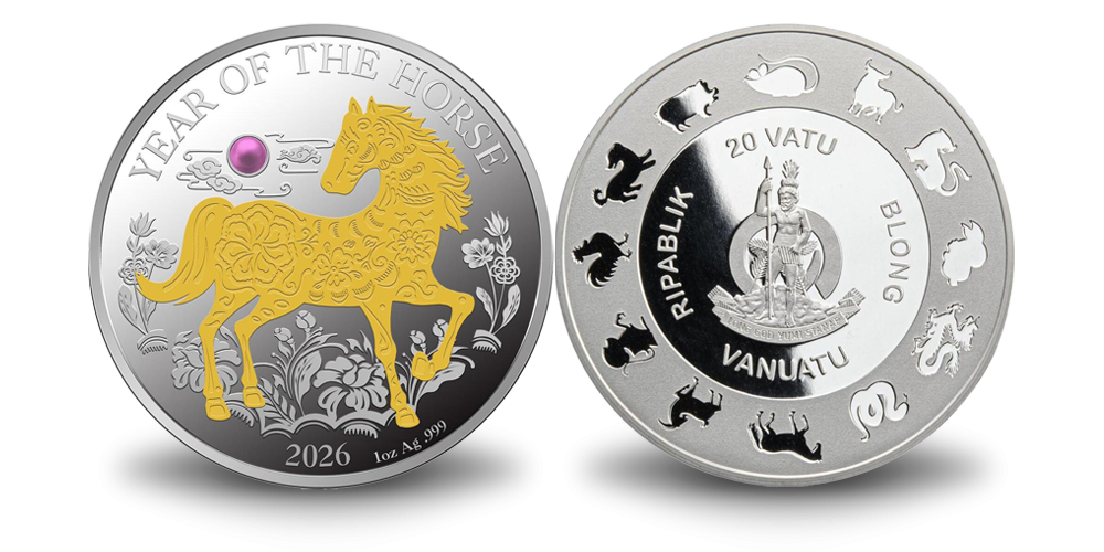 Sudraba monēta, kas veltīta Uguns Zirga gadam 2026