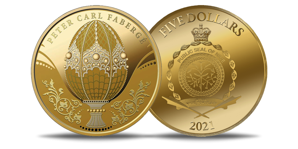 Juveliera Pētera Faberžē 175. dzimšanas dienas atcerei veltītā zelta monēta