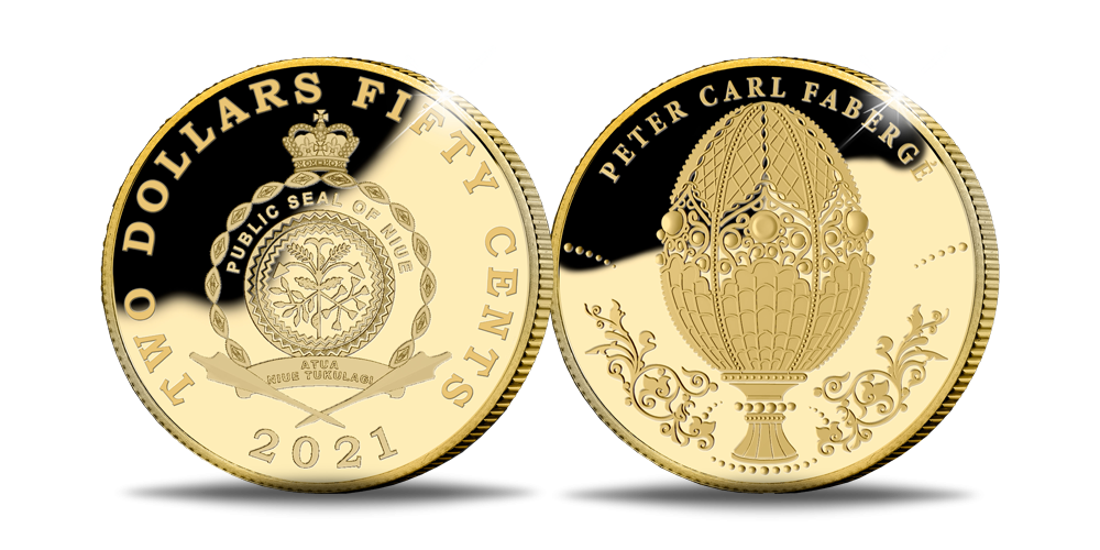 Juveliera Pētera Faberžē 175. dzimšanas dienas atcerei veltītā zelta monēta 0,5g Juveliera Pētera Faberžē 175. dzimšanas dienas atcerei veltītā zelta monēta 0,5g