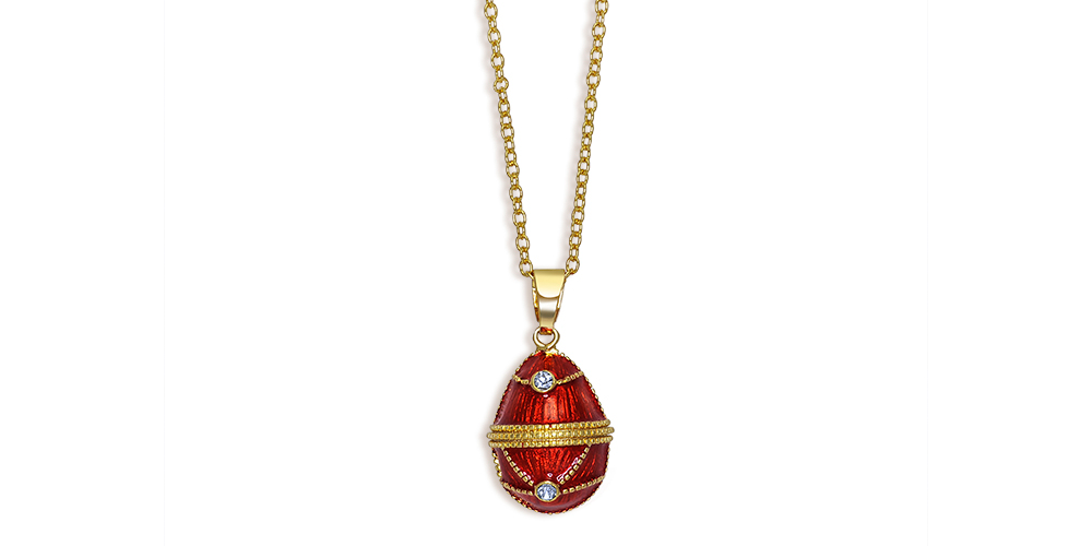 Sarkans kulons olas formā ar Swarovski kristāliem Sarkans kulons olas formā ar Swarovski kristāliem