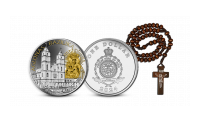 Sudraba monēta “Aglonas bazilika” ar daļēju zelta pārklājumu un rožukroni