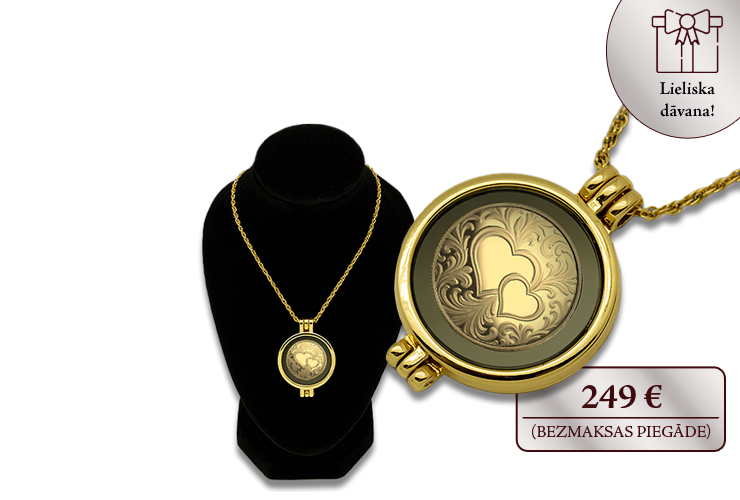 Medaljons ar tīra zelta monētu &ldquo;Divas sirdis&rdquo;