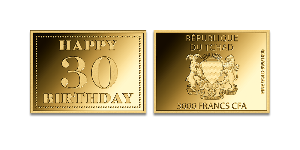 Tīra zelta monēta “Daudz laimes 30. dzimšanas dienā”