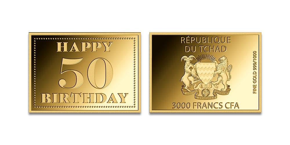 Tīra zelta monēta “Daudz laimes 50. dzimšanas dienā”