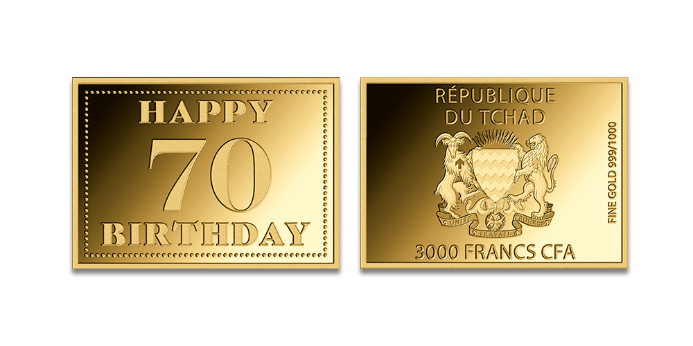Tīra zelta monēta “Daudz laimes 70. dzimšanas dienā”