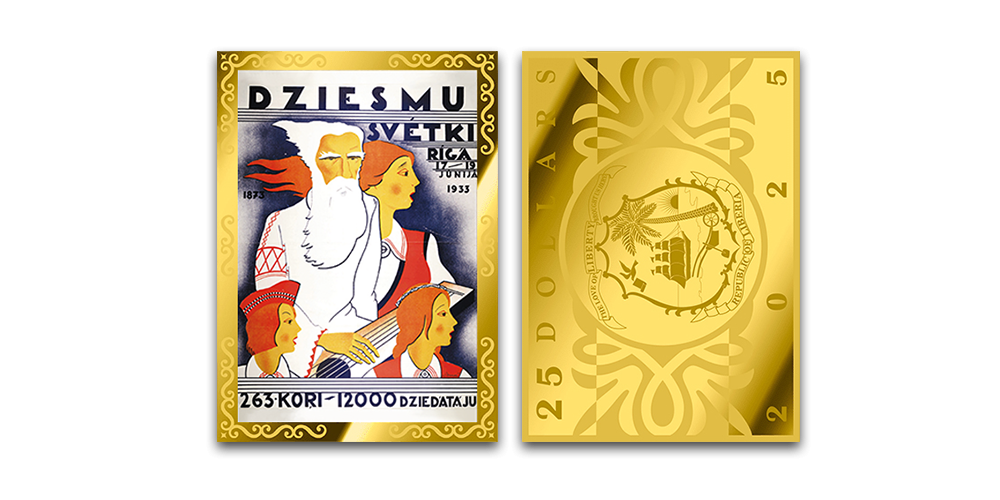 Zelta monētu komplekts “Latvijas pirmās brīvvalsts Dziesmu svētku plakāti”3